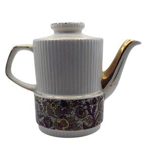 Vintage Gibsons Ribbed Paisley MCM Ironstone Coffee Teapot Staffordshire England